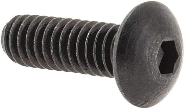 Made in USA - #8-32 UNC Hex Socket Drive, Button Screw - Alloy Steel, Black Oxide Finish, Fully Threaded, 1/2" Length Under Head - Exact Tool & Supply