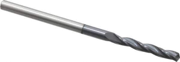 Accupro - 3mm 150° Solid Carbide Jobber Drill - AlTiN Finish, Spiral Flute, 58mm OAL, Standard Point - Exact Tool & Supply