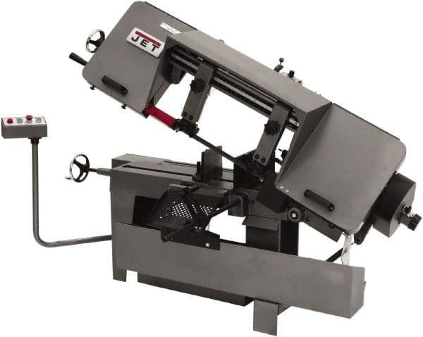 Jet - 9 x 16" Max Capacity, Manual Variable Speed Pulley Horizontal Bandsaw - 100 to 350 SFPM Blade Speed, 460 Volts, 45°, 3 Phase - Exact Tool & Supply