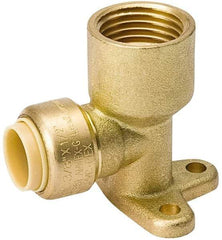 Value Collection - 1/2" Outside Diam, 1/2 NPT, Brass Push-to-Connect Tube Female Drop Ear Elbow - 200 Max psi, Tube to Female NPT Connection, EPDM O-Ring, Lead-Free - Exact Tool & Supply
