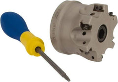 Iscar - 6 Inserts, 2" Cut Diam, 3/4" Arbor Diam, 0.315" Max Depth of Cut, Indexable Square-Shoulder Face Mill - 0/90° Lead Angle, 1.57" High, H490 AN.X 09 Insert Compatibility, Through Coolant, Series Helido - Exact Tool & Supply