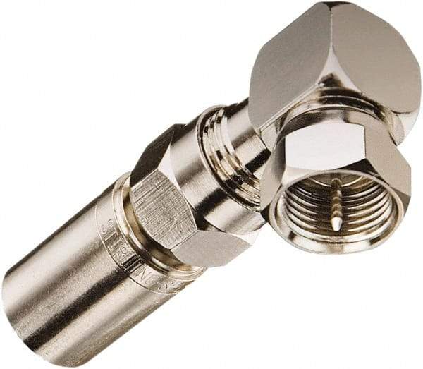 Ideal - 75 Ohm, Right Angle, Jack to Plug Coupler Twist On Coaxial Connector - Brass Body - Exact Tool & Supply