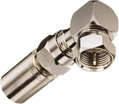 Ideal - 75 Ohm, Right Angle, Jack to Plug Coupler Twist On Coaxial Connector - Brass Body - Exact Tool & Supply