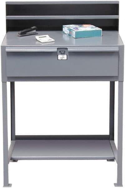 Strong Hold - 1 Drawer Shipping & Receiving Shop Desk - 36 Inch Wide x 28 Inch Deep x 54 Inch High, Dark Gray - Exact Tool & Supply