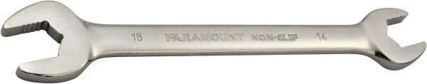 Paramount - 14mm x 15mm Standard Open End Wrench - 7-9/32" OAL, Double End, Full Polish Finish, 15° Head Angle - Exact Tool & Supply