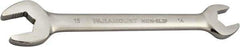 Paramount - 14mm x 15mm Standard Open End Wrench - 7-9/32" OAL, Double End, Full Polish Finish, 15° Head Angle - Exact Tool & Supply