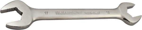 Paramount - 16mm x 17mm Standard Open End Wrench - 7-9/32" OAL, Double End, Full Polish Finish, 15° Head Angle - Exact Tool & Supply