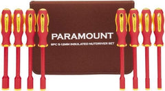 Paramount - 8 Piece 5 to 12mm Insulated Nutdriver Set - Solid Shaft, Ergonomic Handle - Exact Tool & Supply