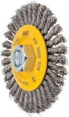 DeWALT - 4" OD, 5/8-11 Arbor Hole, Stringer Bead Steel Wheel Brush - 3/8" Face Width, 7/8" Trim Length, 0.02" Filament Diam, 20,000 RPM - Exact Tool & Supply