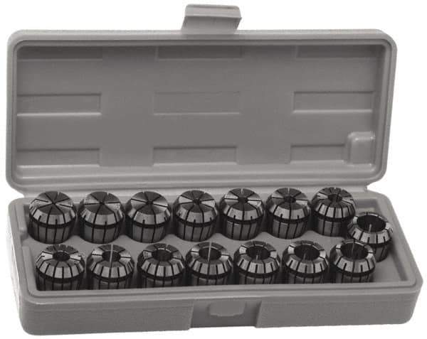 Accupro - 17 Piece, 5mm to 13mm Capacity, ER Coolant Collet Set - 0.02mm TIR, Series ER20 - Exact Tool & Supply