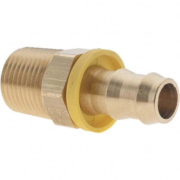 Parker - 1/2" ID 1/2-14 MNPTF Barbed Push On Male Fitting - Brass - Exact Tool & Supply