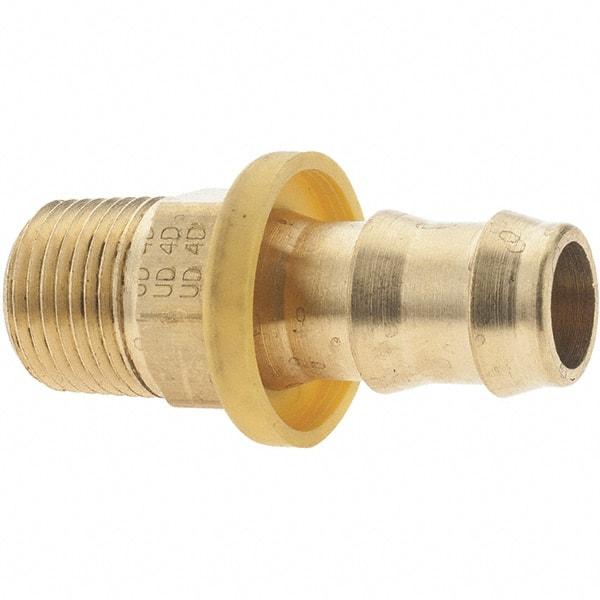 Parker - 1/2" ID 3/8-18 MNPTF Barbed Push On Male Fitting - Brass - Exact Tool & Supply