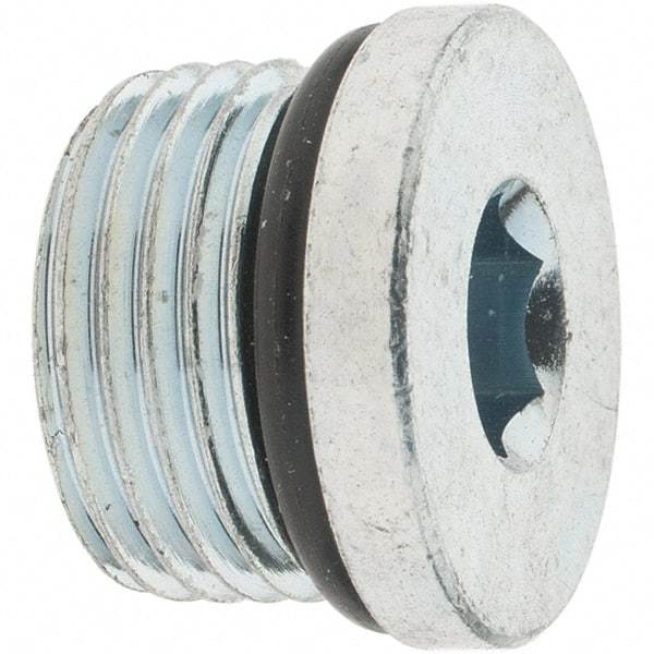 Parker - 3/4-16 Male Thread, Zinc Plated Steel Industrial Pipe Hex Socket Plug - Male Straight Thread O-Ring, 6,000 psi - Exact Tool & Supply