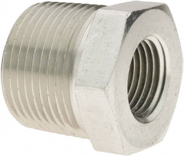 Parker - 1 Male Thread x 1/2 Female Thread, Zinc Plated Steel Industrial Pipe Hex Bushing - MNPTF x FNPTF, 4,500 psi - Exact Tool & Supply