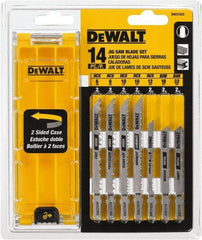 DeWALT - 14 Piece, 3" to 5" Long, 6 to 32 Teeth per Inch, Bi-Metal Jig Saw Blade Set - Toothed Edge, T-Shank - Exact Tool & Supply