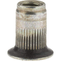 Value Collection - M4x0.70, 6.73mm Insert Diam, 10.67mm OAL, Knurled Body Open End Threaded Insert - 6.75mm Hole Diam, 9.91mm Head Diam, 1008/1010 Steel, Clear Protective Coating & Zinc Yellow Dichromate Finish - Exact Tool & Supply