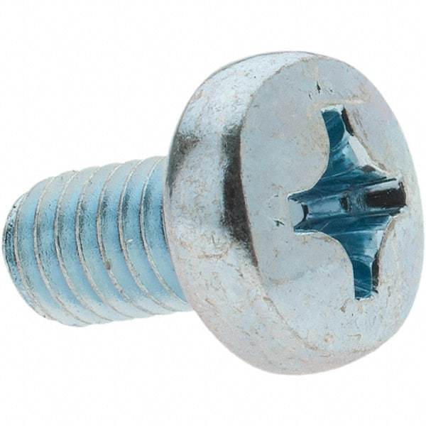 Value Collection - M6x1.00, 10mm Length Under Head Phillips Drive Machine Screw - Pan Head, Grade 4.8 Steel, Zinc-Plated Finish, Without Washer - Exact Tool & Supply
