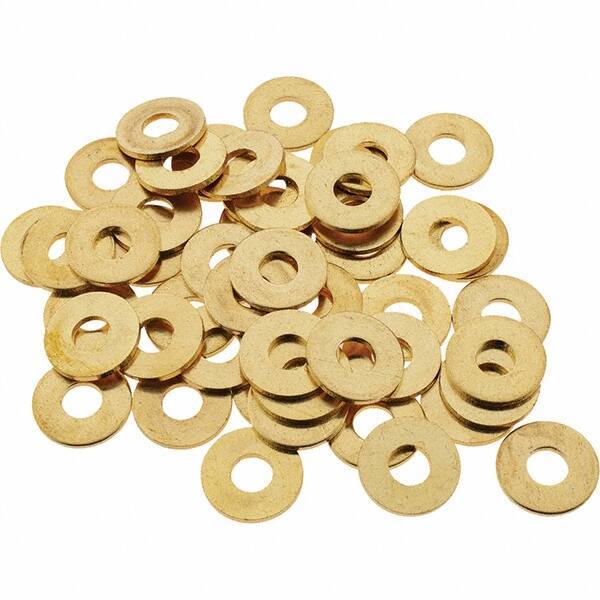 Value Collection - #8 Screw, Brass Standard Flat Washer - 0.172" ID x 7/16" OD, 0.036" Thick, Plain Finish - Exact Tool & Supply