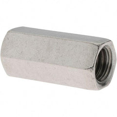 Value Collection - 3/8-16 UNC, 1-1/8" OAL Stainless Steel Standard Coupling Nut - 1/2" Width Across Flats - Exact Tool & Supply