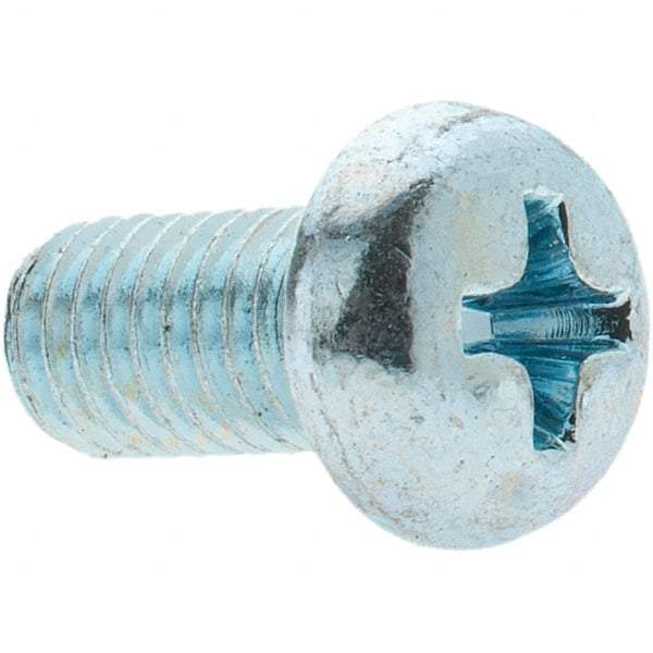 Value Collection - M5x0.80, 10mm Length Under Head Phillips Drive Machine Screw - Pan Head, Grade 4.8 Steel, Zinc-Plated Finish, Without Washer - Exact Tool & Supply