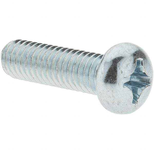 Value Collection - M6x1.00, 20mm Length Under Head Phillips Drive Machine Screw - Pan Head, Grade 4.8 Steel, Zinc-Plated Finish, Without Washer - Exact Tool & Supply