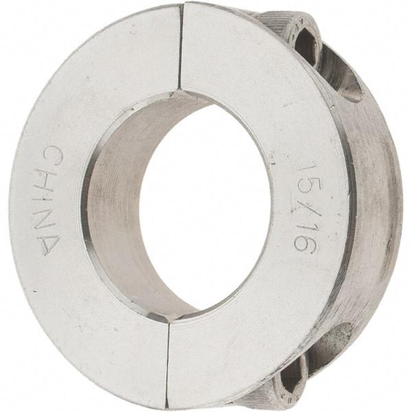 Value Collection - 15/16" Bore, Stainless Steel, Two Piece Two Piece Split Shaft Collar - 1-3/4" Outside Diam, 1/2" Wide - Exact Tool & Supply