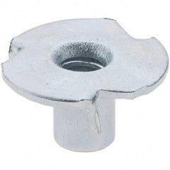 Made in USA - #6-32 Zinc-Plated Steel Standard Tee Nut - 1/4" Barrel Length, 1/2" Flange Diam, 3 Prongs - Exact Tool & Supply