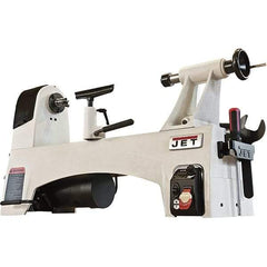 Jet - 24 Position, 12-1/2" Swing, 20-1/2" Distance Between Center, Cast Iron Woodworking Lathe - 2MT Head/Tailstock, 3/8" Spindle Hole, 3" Face Plate, 60 to 3,600 RPM, 2" Quill Travel - Exact Tool & Supply