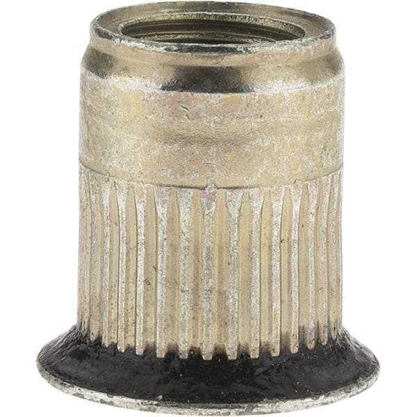 Value Collection - 3/8-24, 0.53 Insert Diam, 0.69" OAL, Sealed Head Open End Threaded Insert - 0.5312" Hole Diam, 0.685" Head Diam, 1008/1010 Steel, Clear Protective Coating & Zinc Yellow Dichromate Finish - Exact Tool & Supply