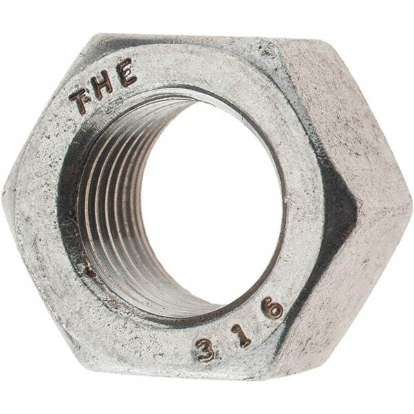 Value Collection - 1/2-20 UNF Stainless Steel Right Hand Hex Nut - 3/4" Across Flats, 7/16" High, Uncoated - Exact Tool & Supply