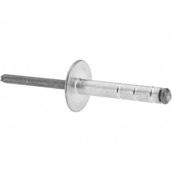 RivetKing - Large Flange Head Aluminum Open End Blind Rivet - Steel Mandrel, 0.437" to 3/4" Grip, 1.065" Length Under Head, 3/16" Body Diam - Exact Tool & Supply