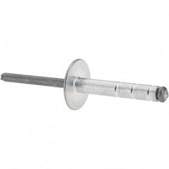 RivetKing - Large Flange Head Aluminum Open End Blind Rivet - Steel Mandrel, 0.437" to 3/4" Grip, 1.065" Length Under Head, 3/16" Body Diam - Exact Tool & Supply