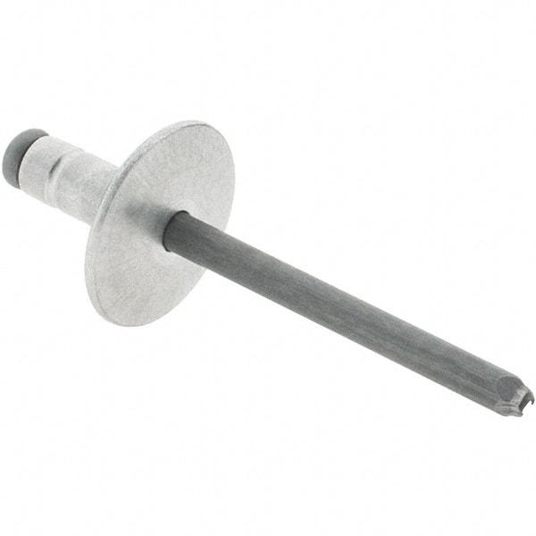 RivetKing - Large Flange Head Aluminum Open End Blind Rivet - Steel Mandrel, 0.063" to 0.252" Grip, 0.44" Length Under Head, 3/16" Body Diam - Exact Tool & Supply