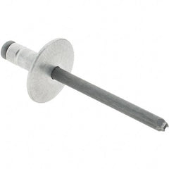 RivetKing - Large Flange Head Aluminum Open End Blind Rivet - Steel Mandrel, 0.063" to 0.252" Grip, 0.44" Length Under Head, 3/16" Body Diam - Exact Tool & Supply