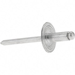 Value Collection - Size 64 Large Flange Dome Head Aluminum Open End Blind Rivet - Aluminum Mandrel, 0.062" to 1/4" Grip, 0.615" Head Diam, 0.192" to 0.196" Hole Diam, 0.45" Length Under Head, 3/16" Body Diam - Exact Tool & Supply