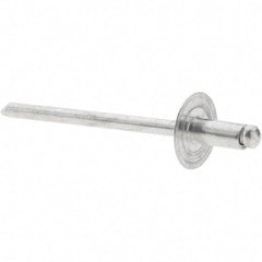 Value Collection - Size 42 Large Flange Dome Head Aluminum Open End Blind Rivet - Aluminum Mandrel, 0.032" to 1/8" Grip, 3/8" Head Diam, 0.129" to 0.133" Hole Diam, 0.275" Length Under Head, 1/8" Body Diam - Exact Tool & Supply