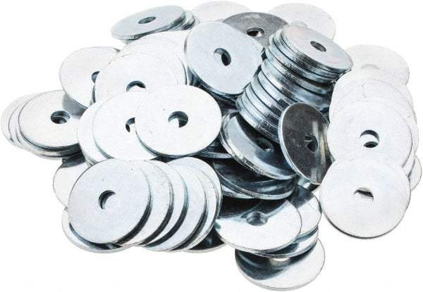 Value Collection - 1/4" Screw, Steel Fender Flat Washer - 9/32" ID x 1-1/8" OD, 1/16" Thick, Zinc-Plated Finish - Exact Tool & Supply