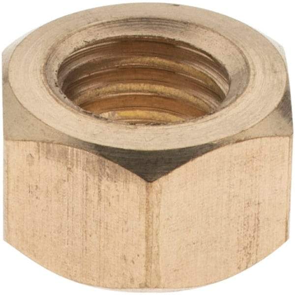 Value Collection - 3/8-16 UNC Brass Right Hand Hex Nut - 9/16" Across Flats, 21/64" High - Exact Tool & Supply