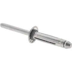 RivetKing - Aluminum Open End Blind Rivet - Aluminum Mandrel, 1/8" to 3/8" Grip, 1/4" Head Diam, 1-1/64" Length Under Head, 1/4" Body Diam - Exact Tool & Supply