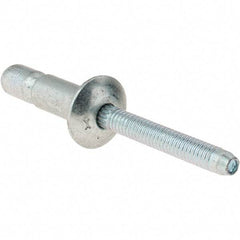 Value Collection - Truss Head Steel Structural Blind Rivet - Steel Mandrel, 0.08" to 3/8" Grip, 0.592" Head Diam, 0.261" to 0.272" Hole Diam, 0.56" Length Under Head, 1/4" Body Diam - Exact Tool & Supply