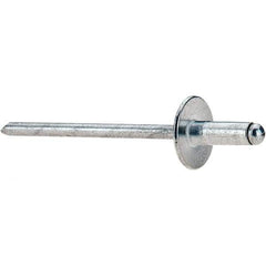 Value Collection - Size 43 Large Flange Dome Head Aluminum Open End Blind Rivet - Aluminum Mandrel, 0.126" to 0.187" Grip, 3/8" Head Diam, 0.129" to 0.133" Hole Diam, 0.337" Length Under Head, 1/8" Body Diam - Exact Tool & Supply