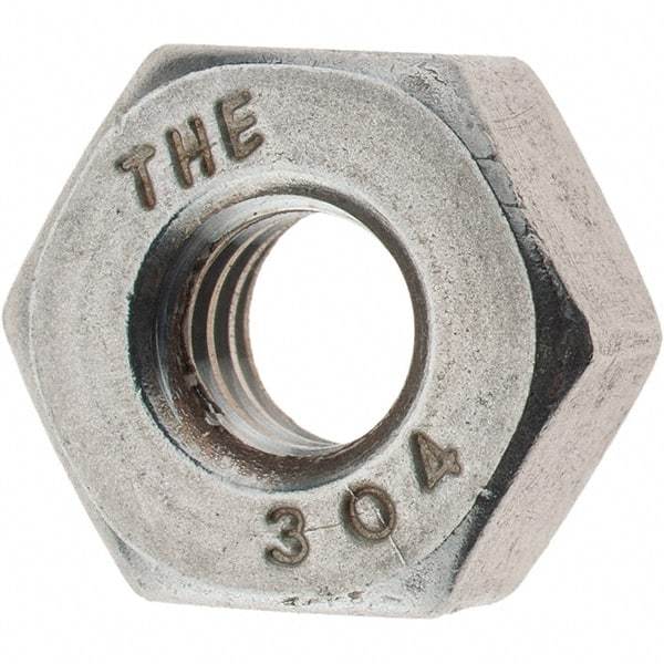 Value Collection - 1/4-20 UNC Stainless Steel Right Hand Heavy Hex Nut - 1/2" Across Flats, 15/64" High, Uncoated - Exact Tool & Supply