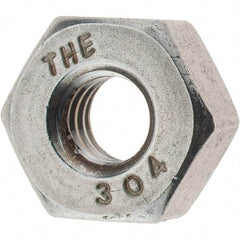 Value Collection - 1/4-20 UNC Stainless Steel Right Hand Heavy Hex Nut - 1/2" Across Flats, 15/64" High, Uncoated - Exact Tool & Supply
