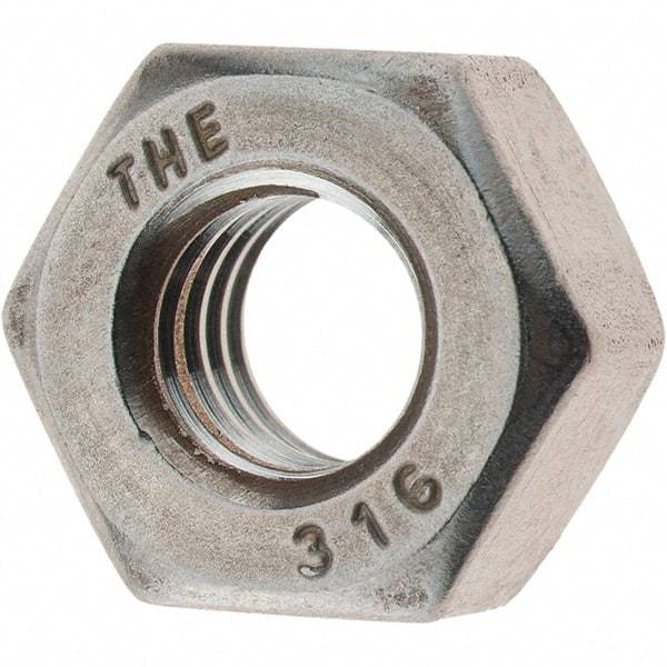 Value Collection - 5/16-18 UNC Stainless Steel Right Hand Heavy Hex Nut - 9/16" Across Flats, 19/64" High, Uncoated - Exact Tool & Supply