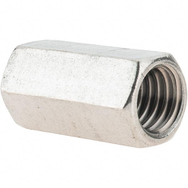 Value Collection - 1/2-13 UNC, 1-1/4" OAL Stainless Steel Standard Coupling Nut - 5/8" Width Across Flats - Exact Tool & Supply