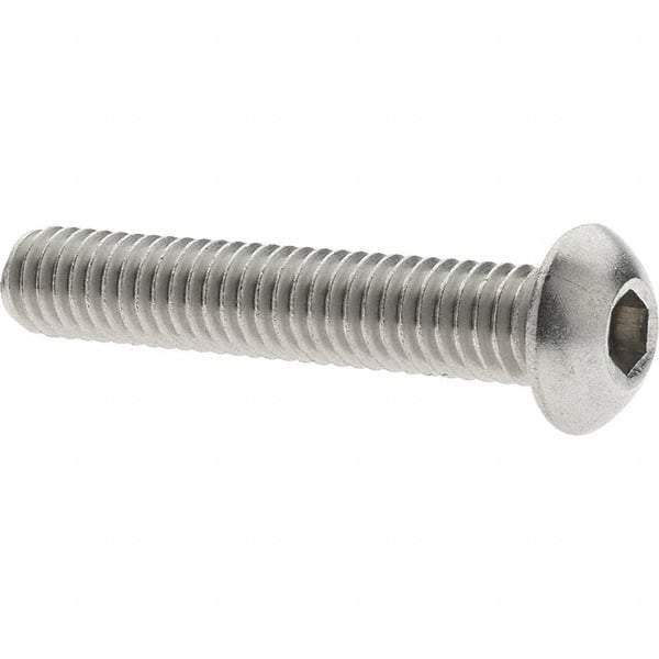 Made in USA - 5/16-18 UNC Hex Socket Drive, Button Screw - Grade 18.8 Stainless Steel, Fully Threaded, 1-3/4" Length Under Head - Exact Tool & Supply