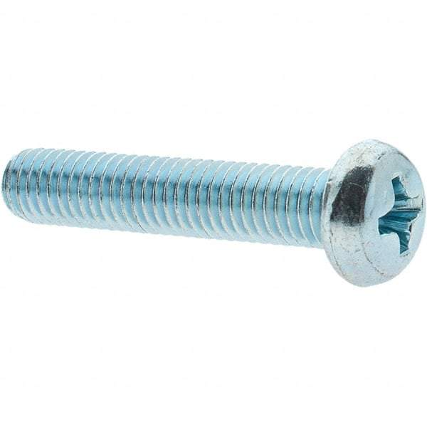 Value Collection - M5x0.80, 25mm Length Under Head Phillips Drive Machine Screw - Pan Head, Grade 4.8 Steel, Zinc-Plated Finish, Without Washer - Exact Tool & Supply