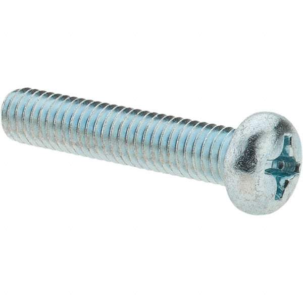 Value Collection - M6x1.00, 30mm Length Under Head Phillips Drive Machine Screw - Pan Head, Grade 4.8 Steel, Zinc-Plated Finish, Without Washer - Exact Tool & Supply