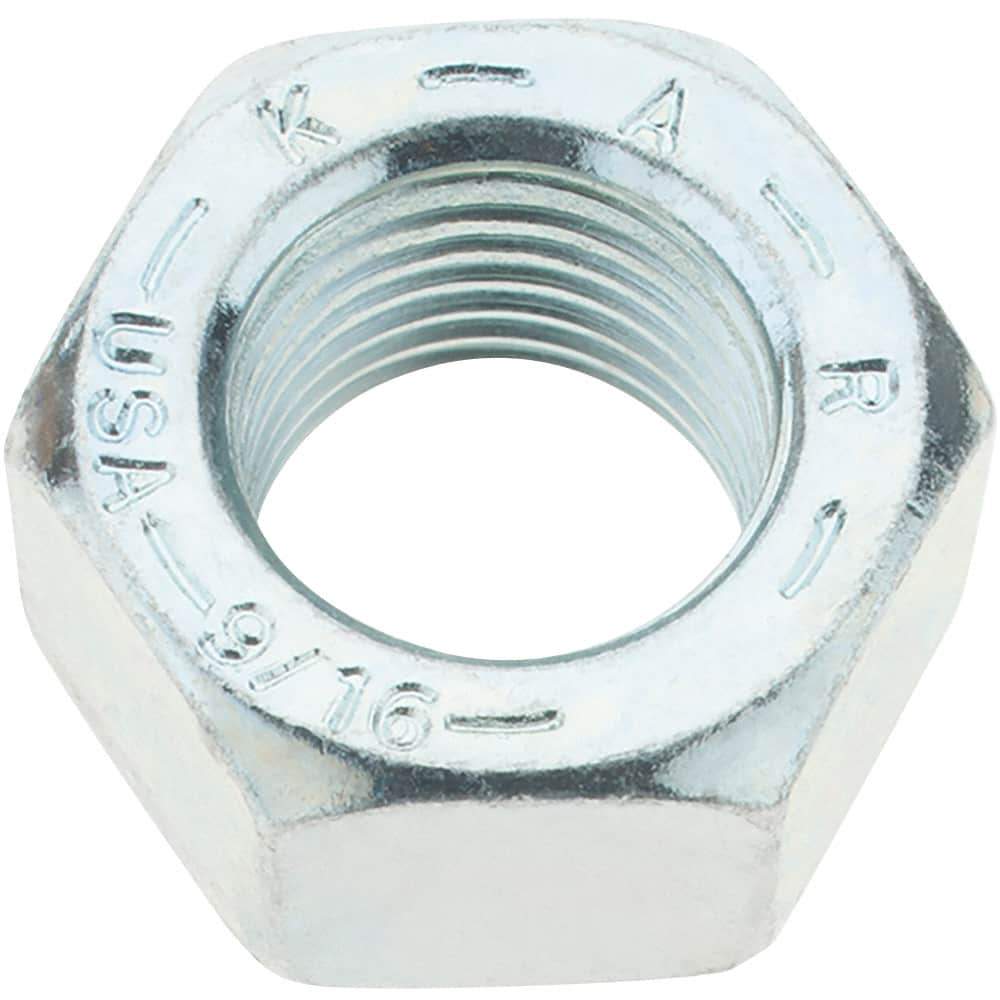 Value Collection - 9/16-18 UNF Steel Right Hand Hex Nut - 7/8" Across Flats, 31/64" High, Zinc Yellow Dichromate Finish - Exact Tool & Supply