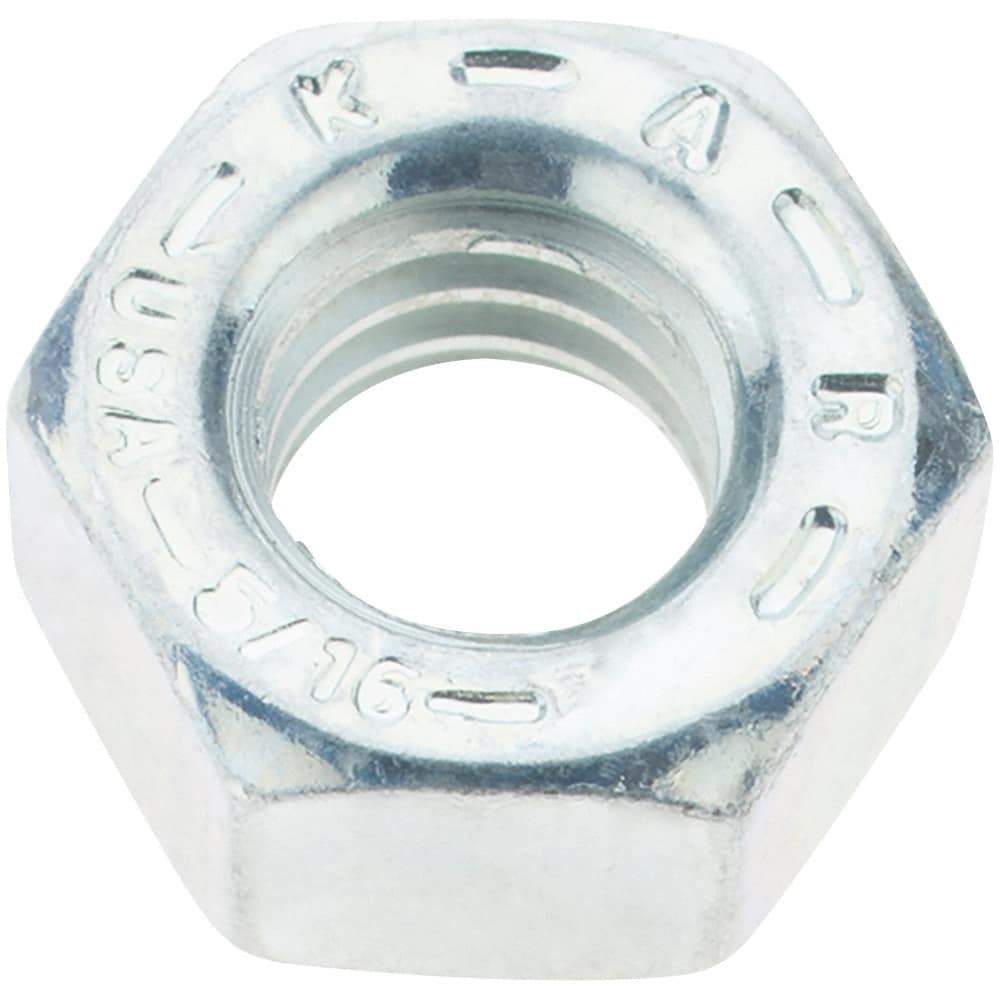 Value Collection - 5/16-18 UNC Steel Right Hand Hex Nut - 1/2" Across Flats, 17/64" High, Zinc Yellow Dichromate Finish - Exact Tool & Supply